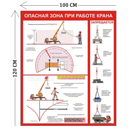 СТН-238 - Cтенд Опасная зона при работе крана 120 х 100 см (1 плакат)